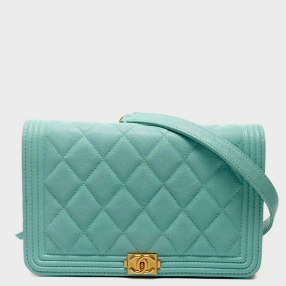 VERY RARE!!! New! Chanel CC Tiffany Blue Boy Wallet on Chain Mini BAG Teal Mint